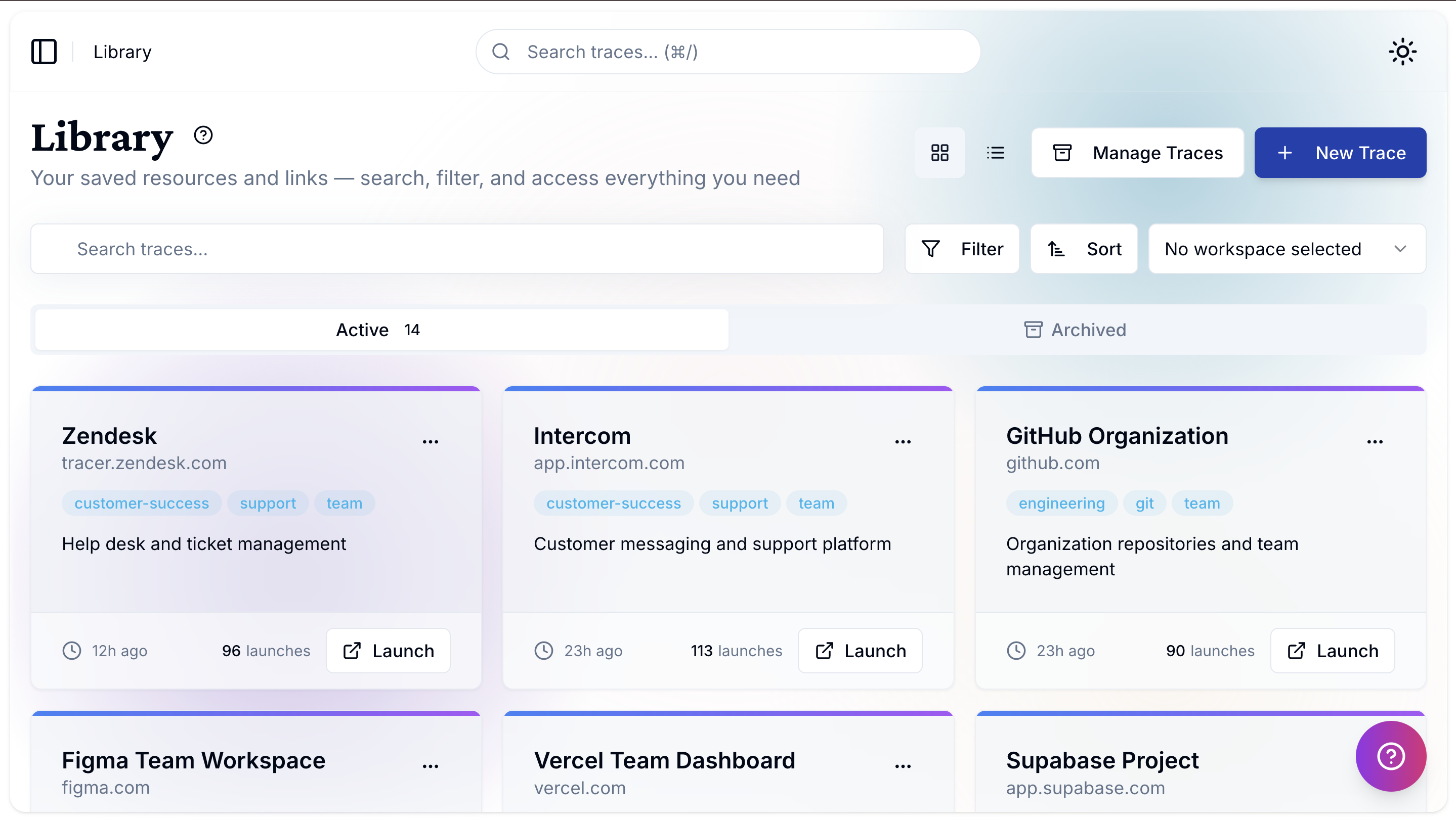 Tracer library - organized resources and traces