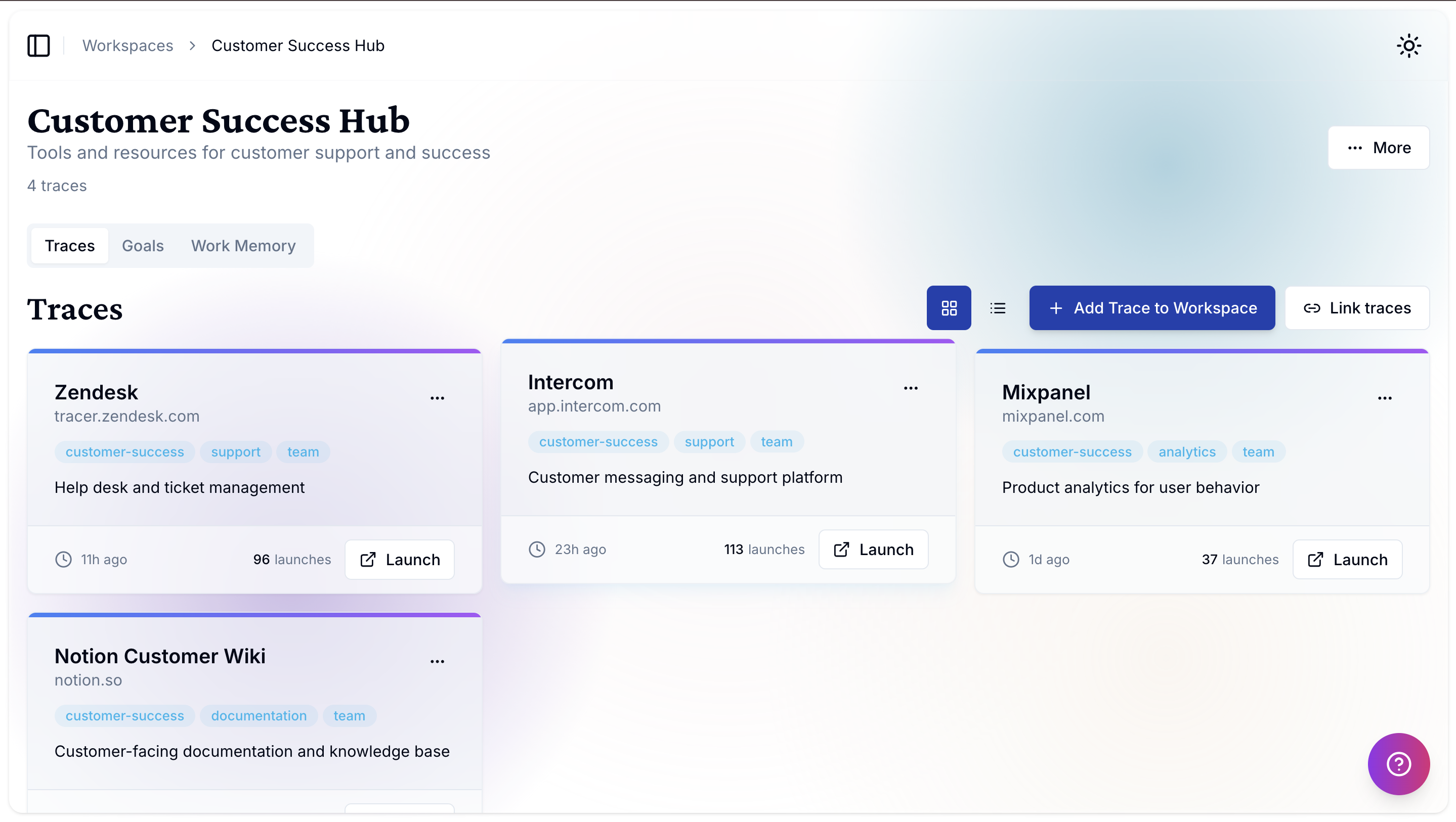 Tracer workspace for teams - shared context and collaboration